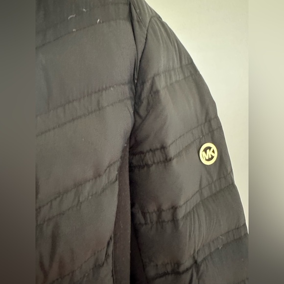 Michael Kors  - BLACK Hooded Puffer Jacket with Gold Accents - Picture 2 of 7